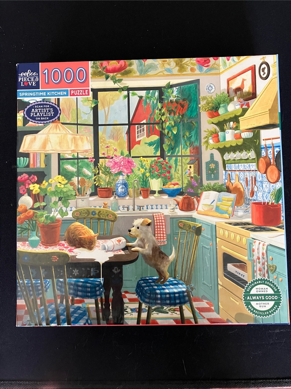 Springtime Kitchen 1000-Piece Puzzle by eeBoo - Blue & Green Kitchen Scene